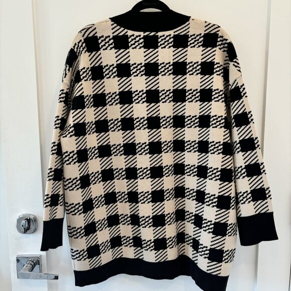 SANDRO Jisou Checked Oversized Plaid Cardigan Tan Gold Black - Picture 2 of 6